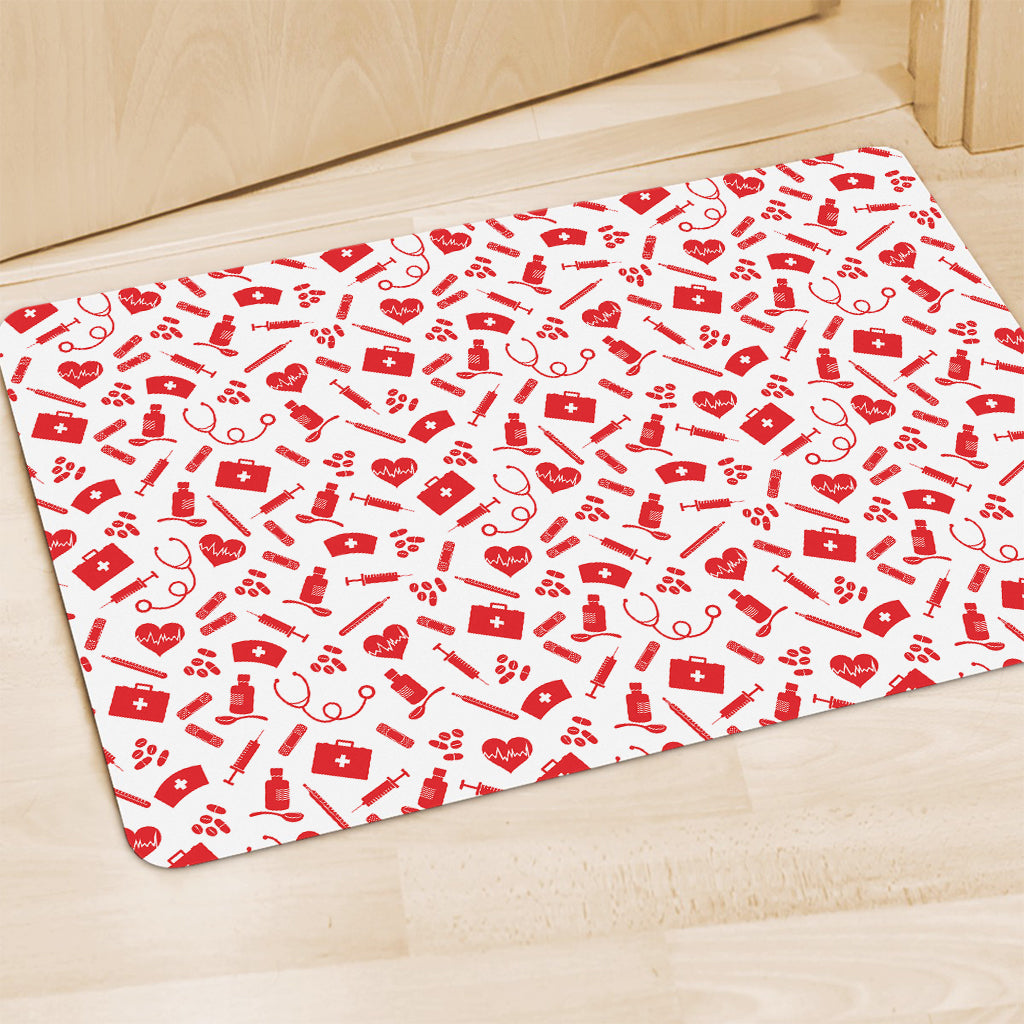 Red And White Nurse Pattern Print Polyester Doormat