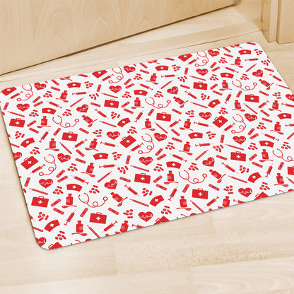 Red And White Nurse Pattern Print Polyester Doormat