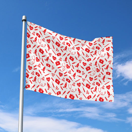 Red And White Nurse Pattern Print Polyester Flag
