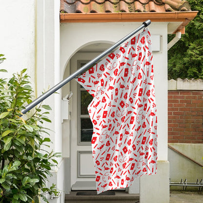 Red And White Nurse Pattern Print Polyester Flag
