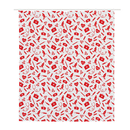 Red And White Nurse Pattern Print Polyester Shower Curtain