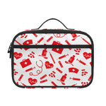 Red And White Nurse Pattern Print Portable Lunch Bag
