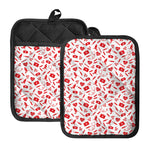Red And White Nurse Pattern Print Pot Holders With Pocket