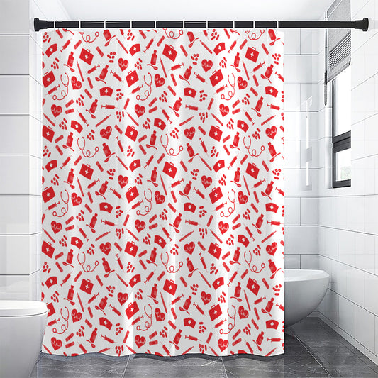 Red And White Nurse Pattern Print Premium Shower Curtain