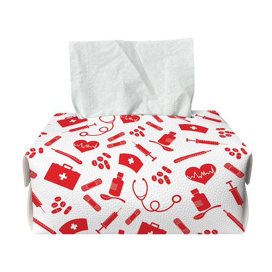 Red And White Nurse Pattern Print Rectangle Tissue Box Cover