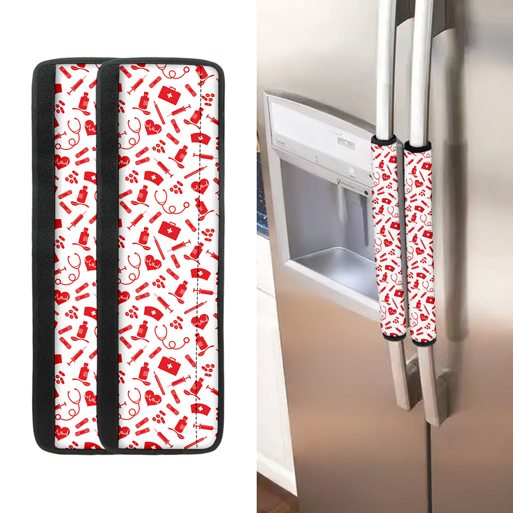 Red And White Nurse Pattern Print Refrigerator Handle Covers