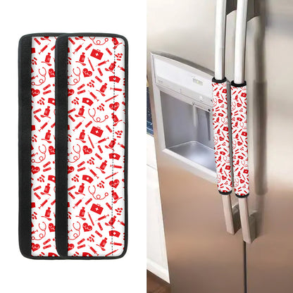Red And White Nurse Pattern Print Refrigerator Handle Covers