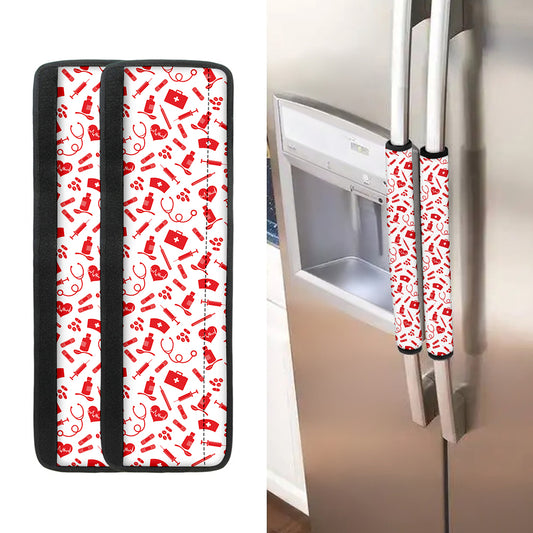 Red And White Nurse Pattern Print Refrigerator Handle Covers