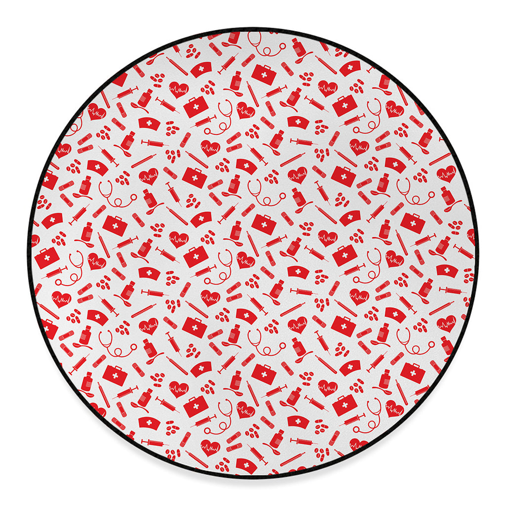 Red And White Nurse Pattern Print Round Floor Mat