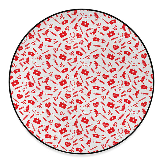 Red And White Nurse Pattern Print Round Floor Mat