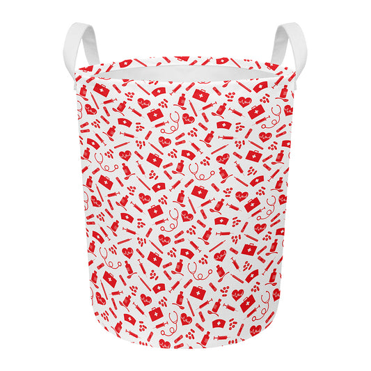 Red And White Nurse Pattern Print Round Laundry Basket