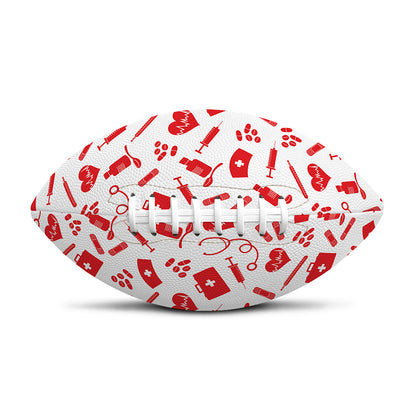 Red And White Nurse Pattern Print Rugby Ball