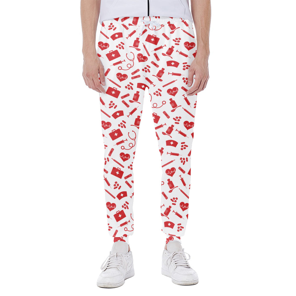 Red And White Nurse Pattern Print Scuba Joggers