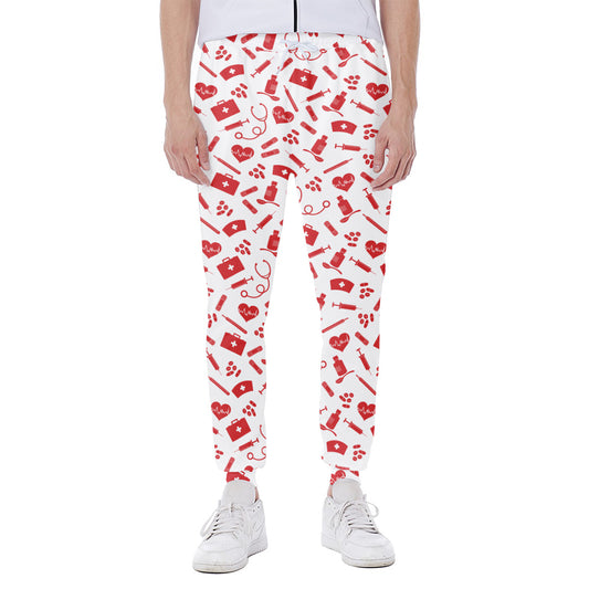 Red And White Nurse Pattern Print Scuba Joggers