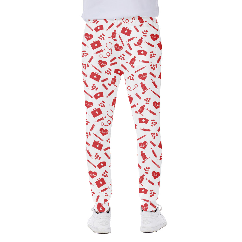 Red And White Nurse Pattern Print Scuba Joggers