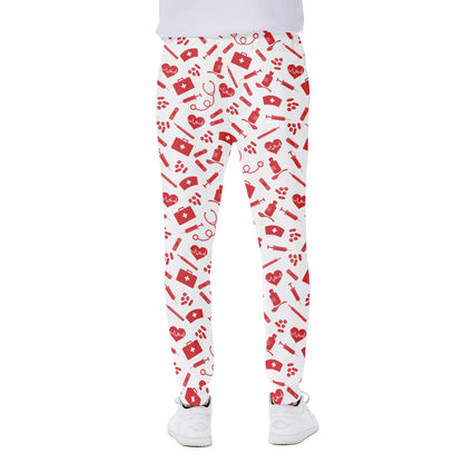 Red And White Nurse Pattern Print Scuba Joggers