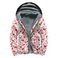 Red And White Nurse Pattern Print Sherpa Lined Zip Up Hoodie