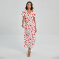 Red And White Nurse Pattern Print Short Sleeve Maxi Dress