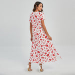 Red And White Nurse Pattern Print Short Sleeve Maxi Dress