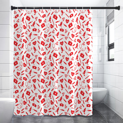 Red And White Nurse Pattern Print Shower Curtain