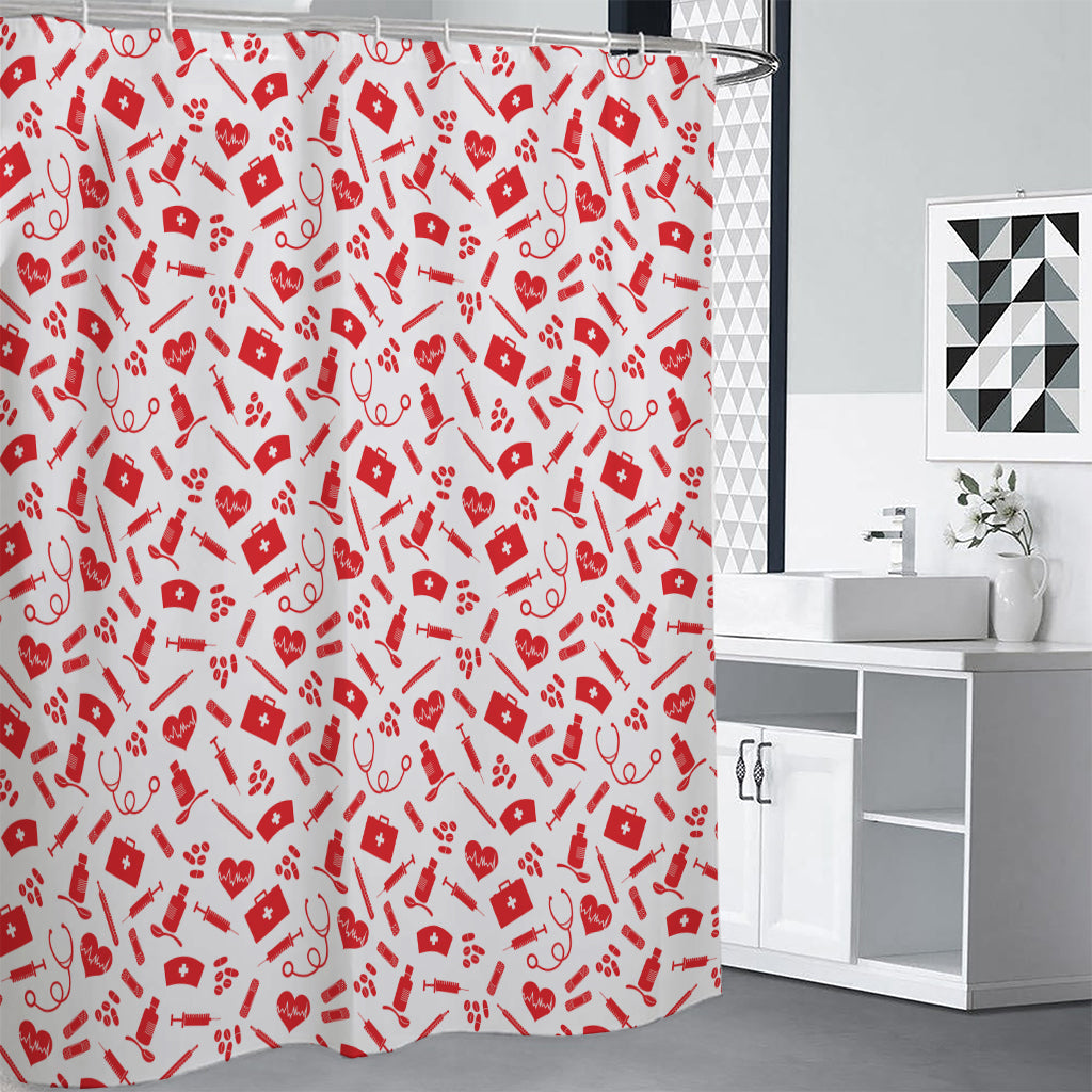 Red And White Nurse Pattern Print Shower Curtain