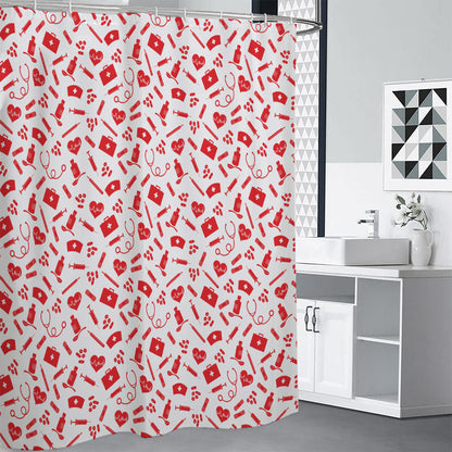 Red And White Nurse Pattern Print Shower Curtain