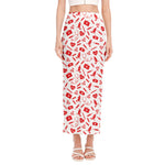 Red And White Nurse Pattern Print Side Slit Maxi Skirt