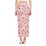 Red And White Nurse Pattern Print Side Slit Maxi Skirt
