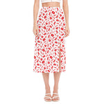 Red And White Nurse Pattern Print Side Slit Midi Skirt