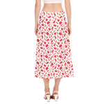 Red And White Nurse Pattern Print Side Slit Midi Skirt