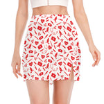 Red And White Nurse Pattern Print Side Slit Mini Skirt