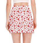 Red And White Nurse Pattern Print Side Slit Mini Skirt