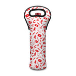 Red And White Nurse Pattern Print Single Neoprene Wine Tote