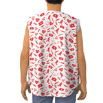 Red And White Nurse Pattern Print Sleeveless Baseball Jersey