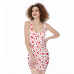 Red And White Nurse Pattern Print Sleeveless Bodycon Dress