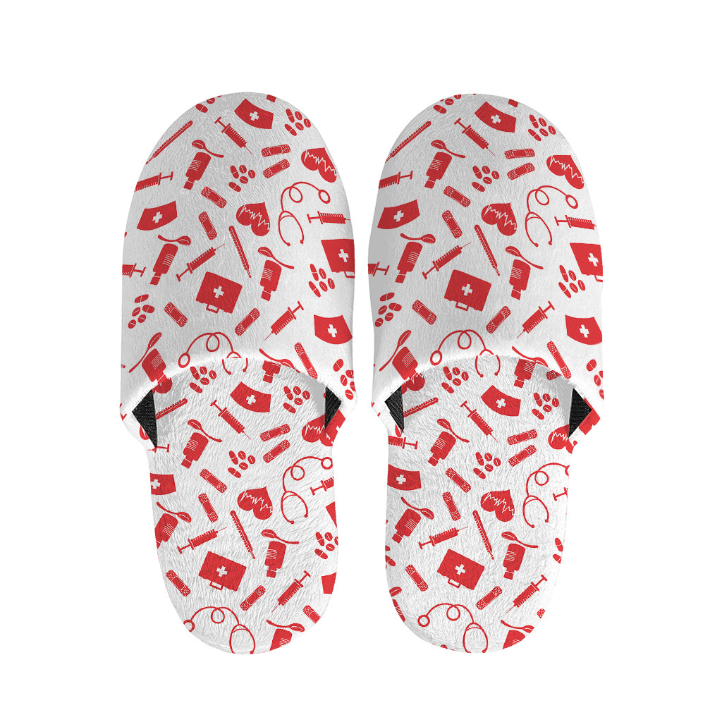 Red And White Nurse Pattern Print Slippers
