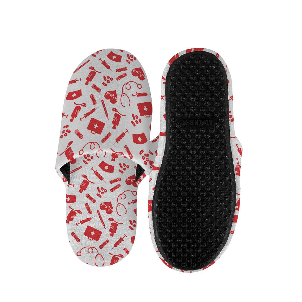 Red And White Nurse Pattern Print Slippers