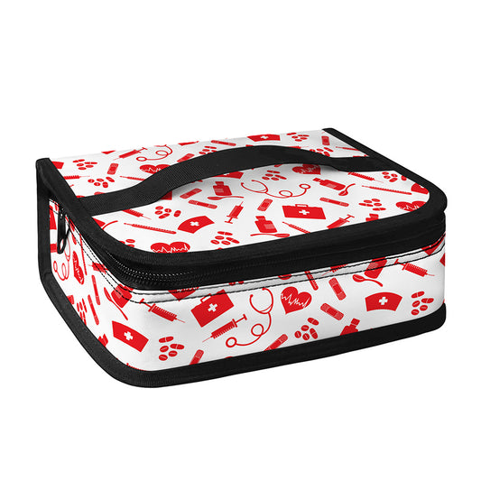 Red And White Nurse Pattern Print Small Lunch Bag