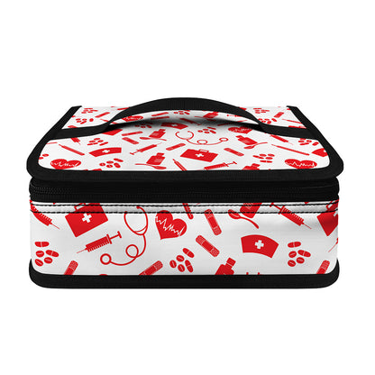 Red And White Nurse Pattern Print Small Lunch Bag