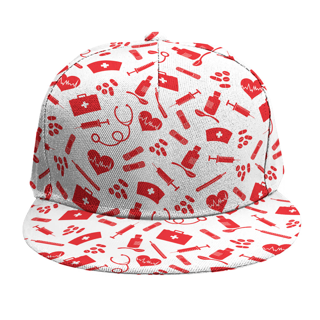 Red And White Nurse Pattern Print Snapback Cap