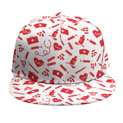 Red And White Nurse Pattern Print Snapback Cap
