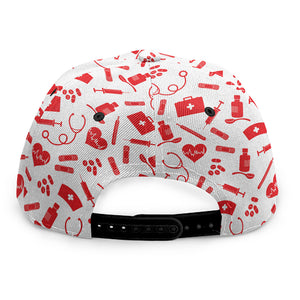 Red And White Nurse Pattern Print Snapback Cap
