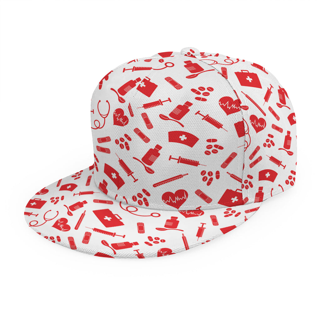 Red And White Nurse Pattern Print Snapback Cap