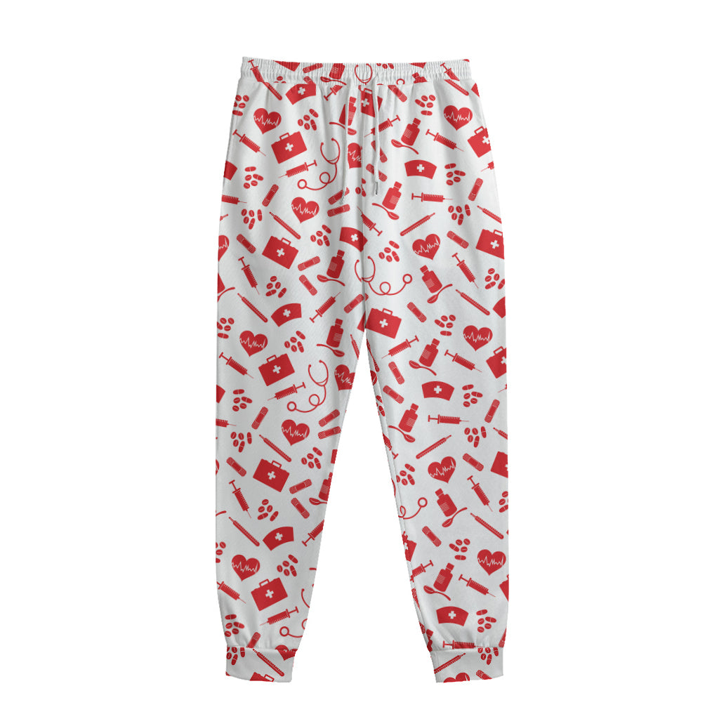Red And White Nurse Pattern Print Sweatpants