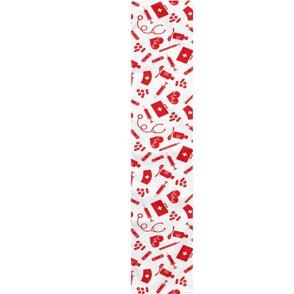 Red And White Nurse Pattern Print Table Runner