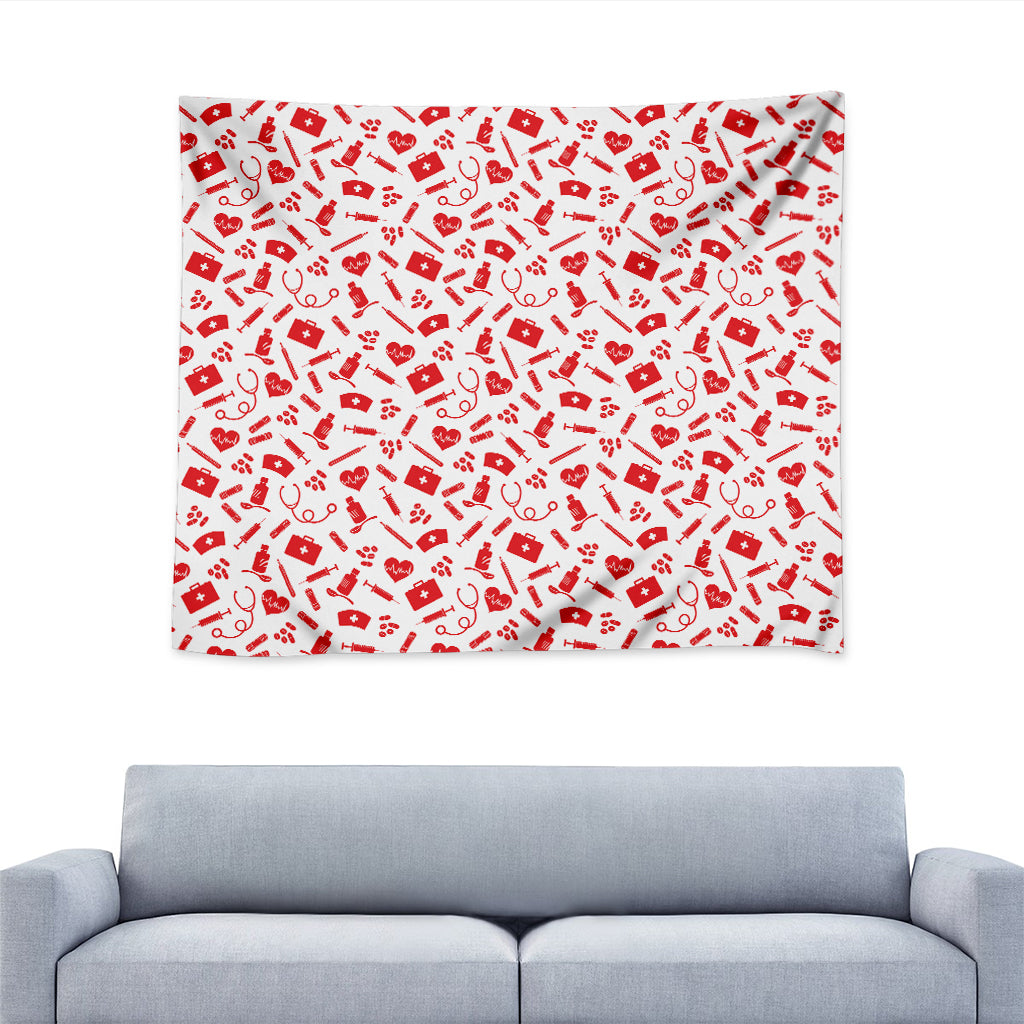 Red And White Nurse Pattern Print Tapestry
