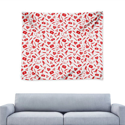 Red And White Nurse Pattern Print Tapestry