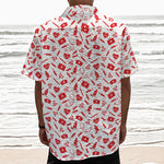 Red And White Nurse Pattern Print Textured Short Sleeve Shirt