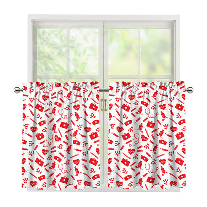 Red And White Nurse Pattern Print Tier Curtains