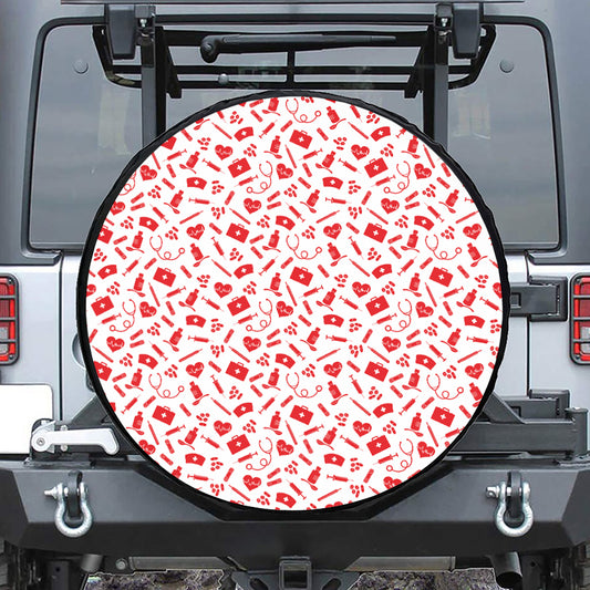 Red And White Nurse Pattern Print Tire Cover